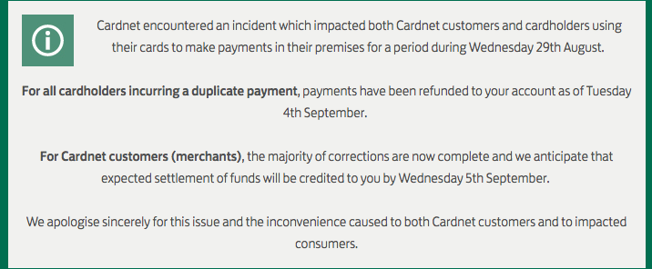Snapshot of Cardnet statement