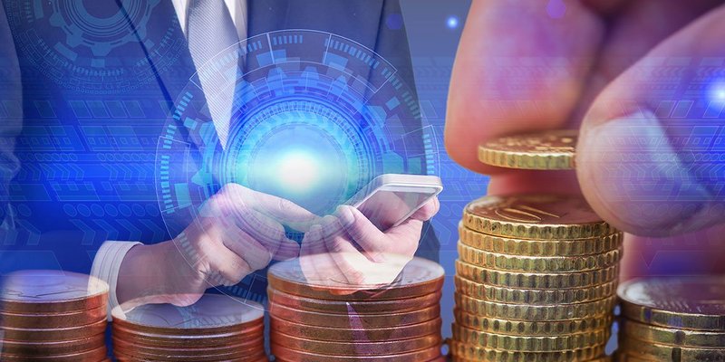 Corporate hands coins wide