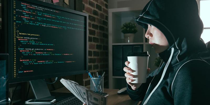 Hacker woman cash wide